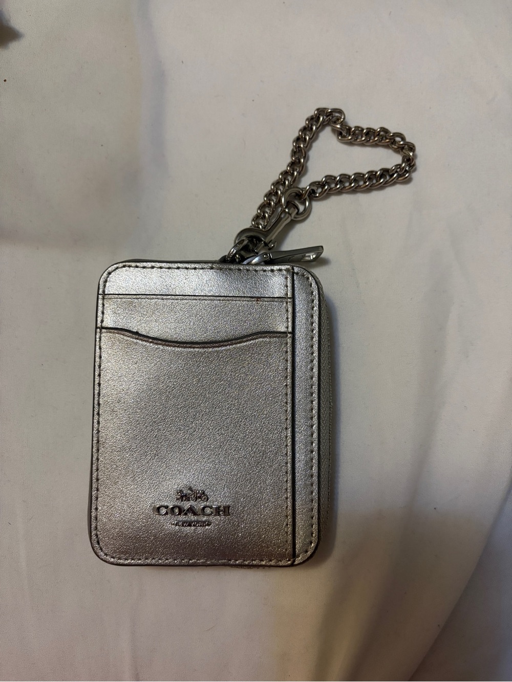 Coach Silver Card Case with Chain Strap